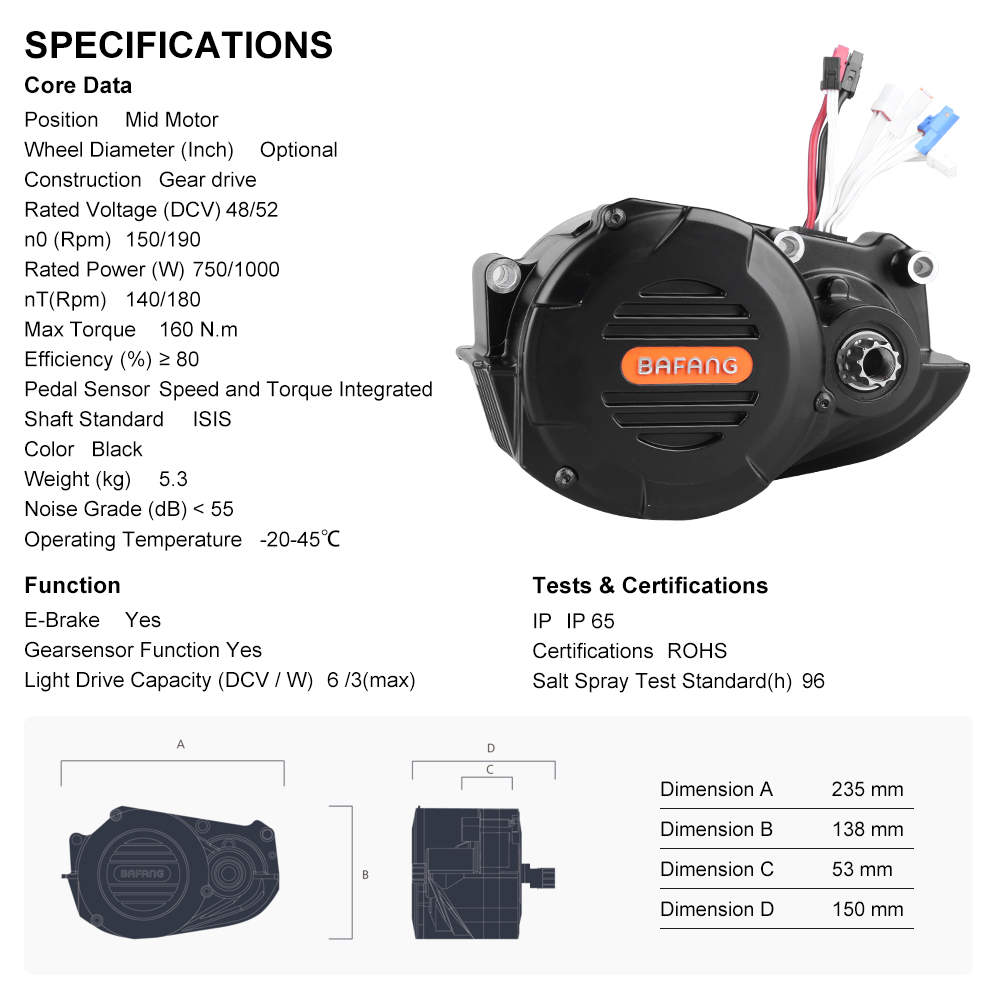risunmotor M620 G510 48V 52V 1 - Mid Drive Motor Kit 52V 1000W recension och pris